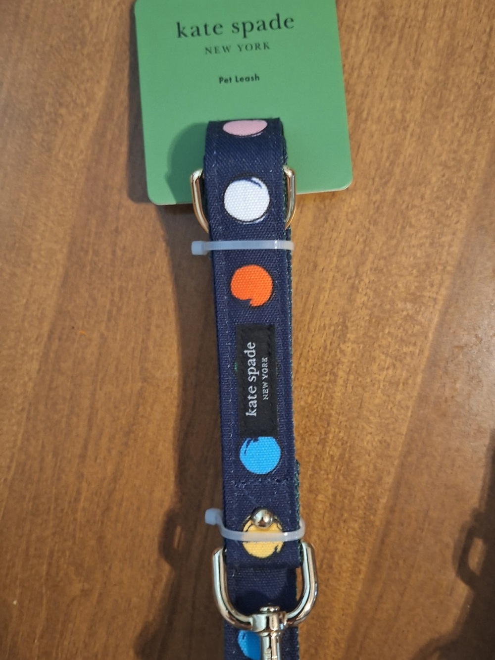 Kate Spade Navy Blue With Colorful Polka Dots Dog Leash.